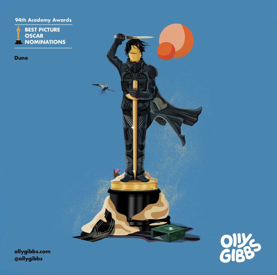 知名艺术家Olly Gibbs为今年第94届奥斯卡10部入围最佳影片设计的小金人海报大赏！-插图3
