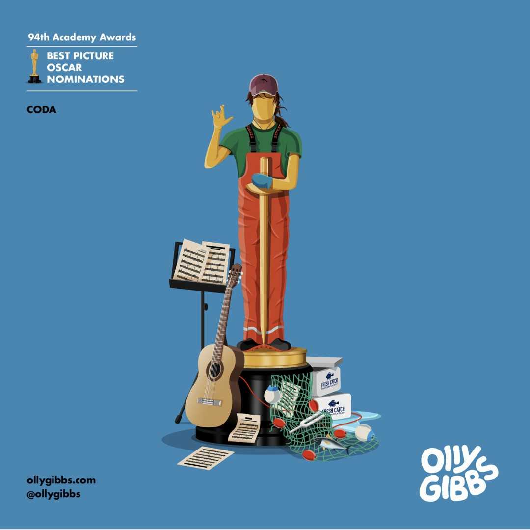 知名艺术家Olly Gibbs为今年第94届奥斯卡10部入围最佳影片设计的小金人海报大赏！-插图5