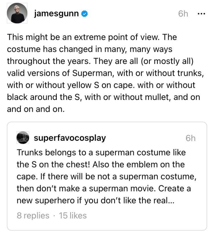詹姆斯·冈恩对《超人：传承》中超人是否保持“内裤外穿”经典造型进行了回应-2
