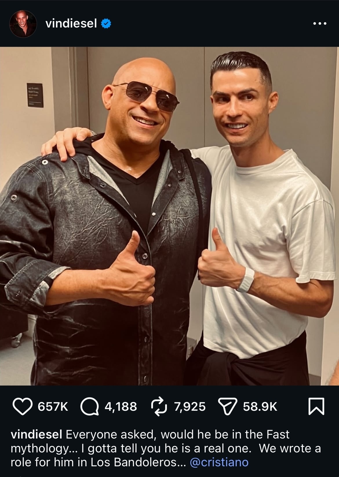 C罗要演《速激11》了!范·迪塞尔亲曝足坛巨星加盟插图 C罗要演《速激11》了!范·迪塞尔亲曝足坛巨星加盟